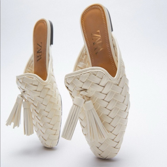 Zara Shoes - Zara Cream Woven Tassel Mules